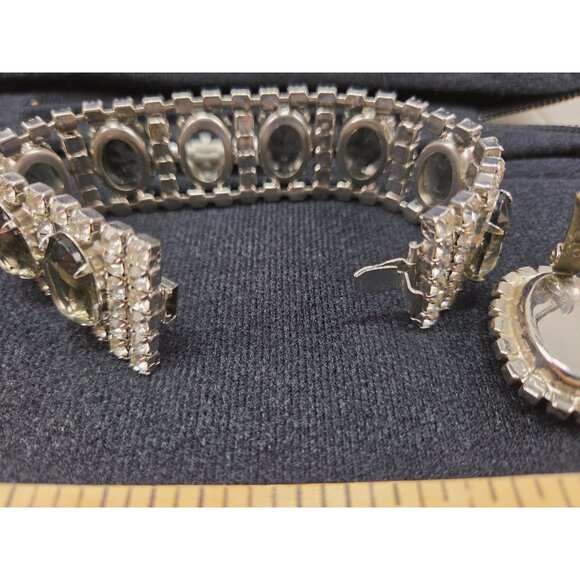 Vintage Smoke and Ice Crystal Rhinestone Bracelet & Earrings Set Oval - Picture 7 of 16